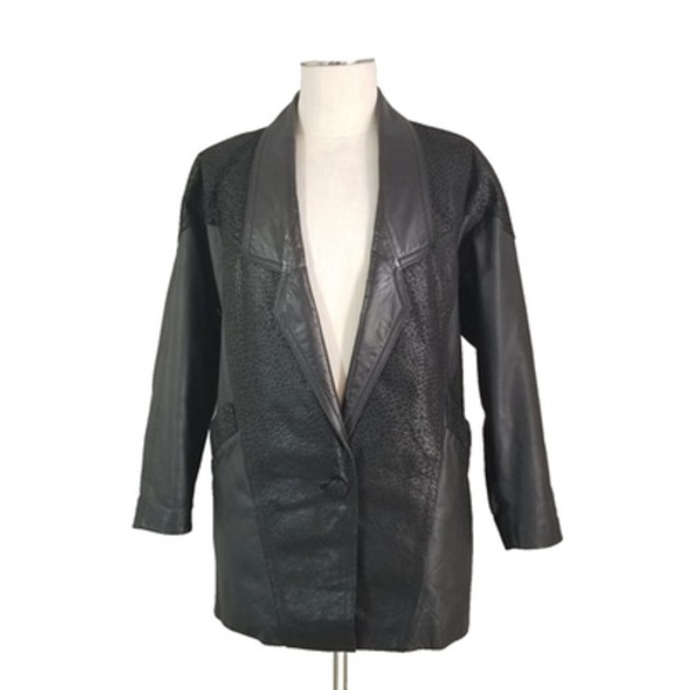 Preston & York Leather Blazer Men S Black Sport Coat Jacket Textured Accent